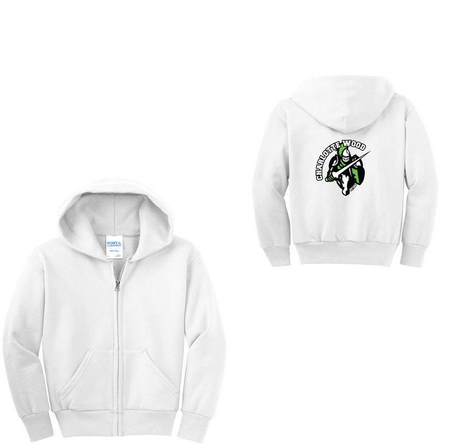 Charlotte Wood Middle School Spirit Wear On-Demand-Youth Unisex Full-Zip Hooded Sweatshirt On-Demand Knight Logo