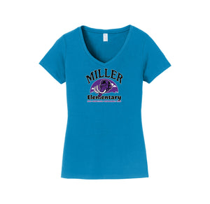 Miller Elementary School-Womens Fan Favorite V-Neck Tee On-Demand Purple Mammoth