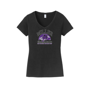 Miller Elementary School-Womens Fan Favorite V-Neck Tee On-Demand Purple Mammoth