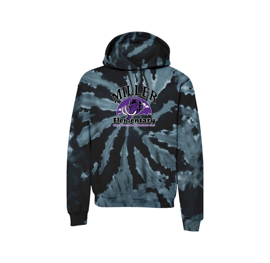 Miller Elementary School-Adult Unisex Tie-Dye Pullover Hooded Sweatshirt On-Demand Purple Mammoth