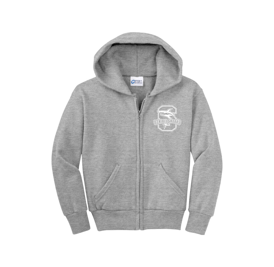 Schirle Elementary-Youth Unisex Full-Zip Hooded Sweatshirt On-Demand White Logo