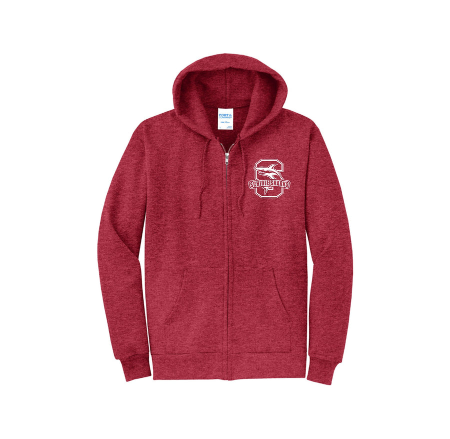 Schirle Elementary-Adult Unisex Port & Co Core Fleece Full-Zip Hooded Sweatshirt On-Demand White Logo