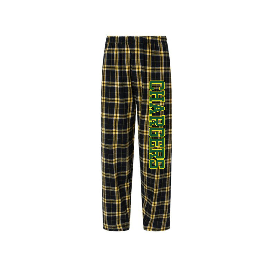 Charlotte Wood Middle School Spirit Wear 2024-25 On Demand-Boxercraft Adult Flannel Pants On-Demand Chargers Logo