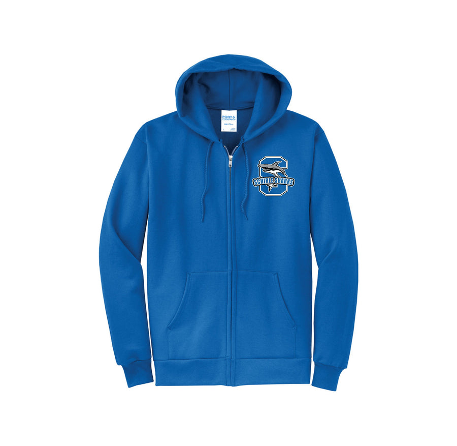 Schirle Elementary-Adult Unisex Port & Co Core Fleece Full-Zip Hooded Sweatshirt On-Demand Colored S Logo