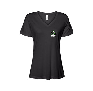 Charlotte Wood Middle School Spirit Wear 2024-25 On Demand-Women's Bella & Canvas Relaxed Jersey Short Sleeve V-Neck T-Shirt On-Demand CW Logo