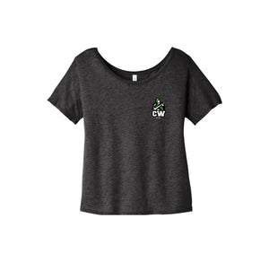 Charlotte Wood Middle School Spirit Wear 2024-25 On Demand-Women’s Slouchy Bella & Canvas Tee On-Demand CW Logo