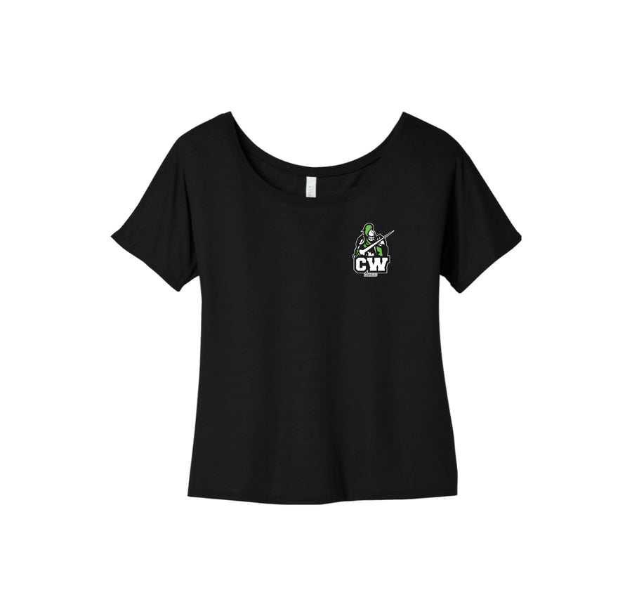 Charlotte Wood Middle School Spirit Wear 2024-25 On Demand-Women’s Slouchy Bella & Canvas Tee On-Demand CW Logo