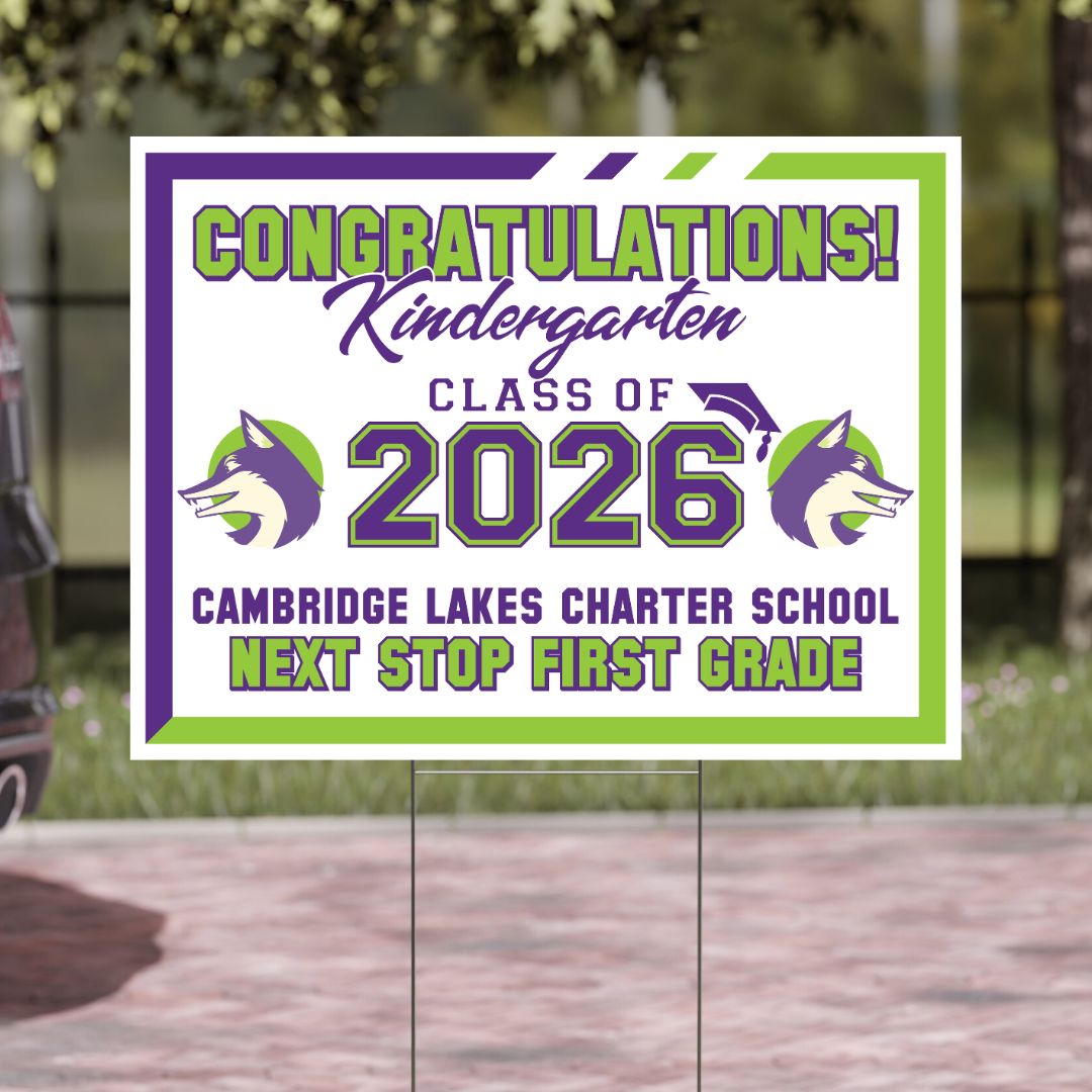 CLC-KINDERGARTEN - Yard Sign w/ Stake - White Design - SpiritHero.com