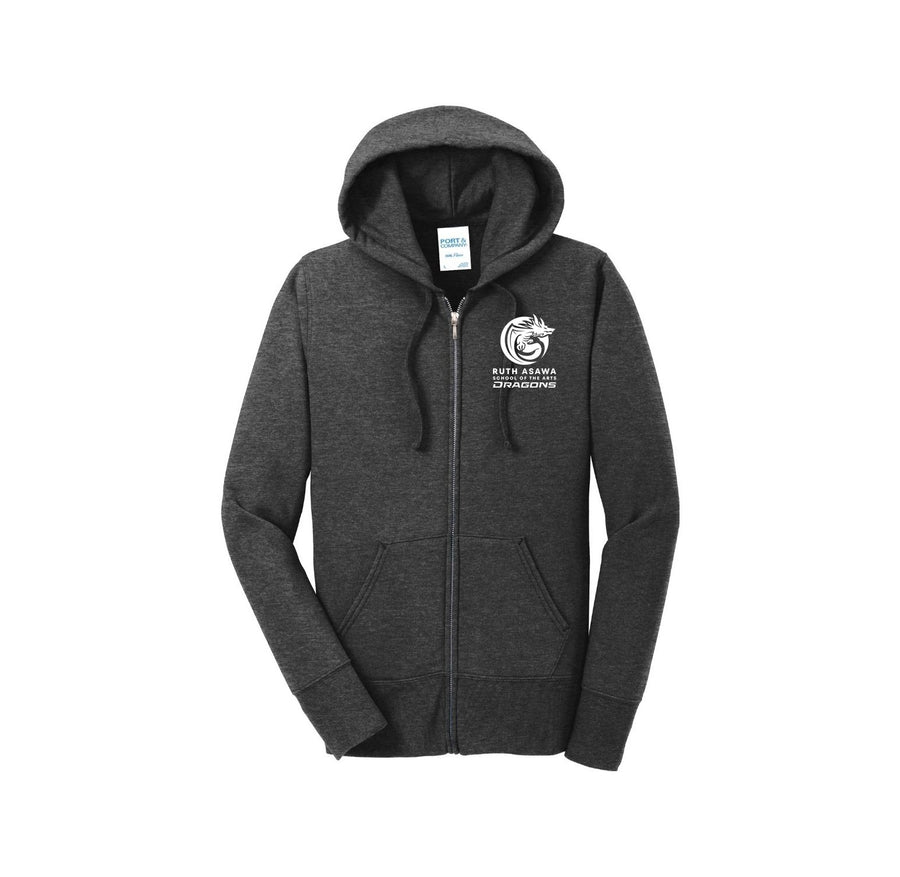 Ruth Asawa-Womens Port & Company Core Fleece Full-Zip Hooded Sweatshirt Dragon Logo