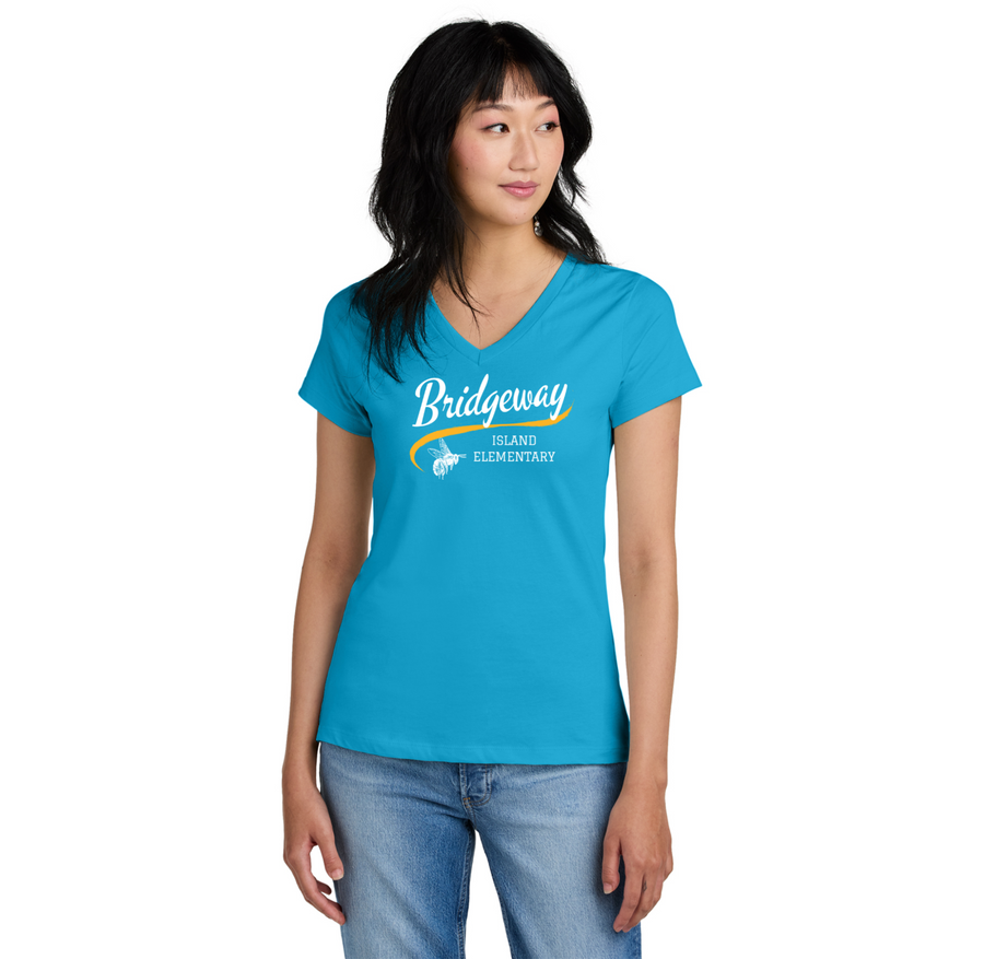 Bridgeway Island-Womens Premium District V-Neck Cursive Logo