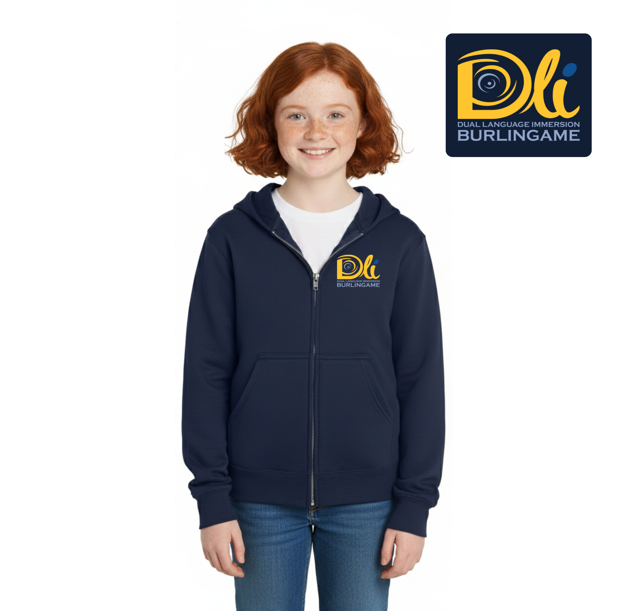 DLIP-Youth Full-Zip Hooded Sweatshirt - Yellow Logo