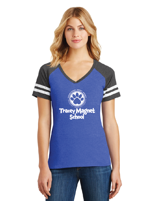 Tracey Magnet Spirit Wear 2023/24 On-Demand-District Ladies Game V-Neck Tee Tracey Circle Paw Logo