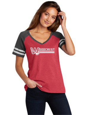 Woodcrest Elementary PTA Spirit Wear On-Demand-District Ladies Game V-Neck Tee