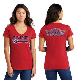 Vacaville Christian Junior Football Spirit Gear On-Demand-Port and Co Ladies V-Neck Stripe Logo