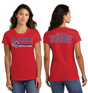 Vacaville Christian Junior Football Spirit Gear On-Demand-Port and Co Ladies Favorite Shirt Stripe Logo