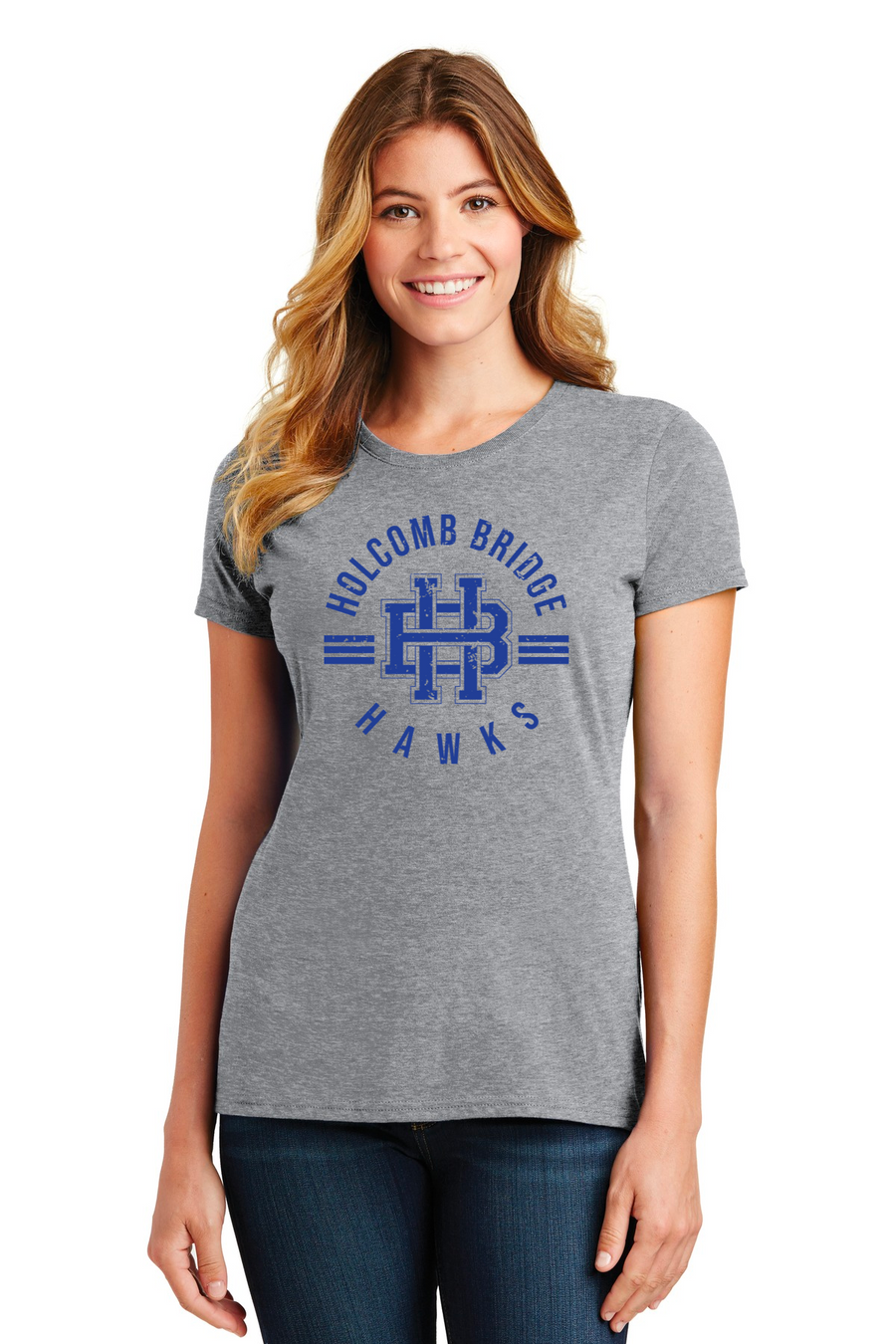 Holcomb Bridge Middle School Spirit Wear 23/24 On-Demand-Port and Co Ladies Favorite Shirt HB Blue Logo