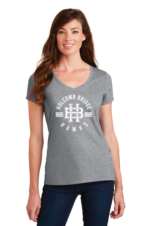 Holcomb Bridge Middle School Spirit Wear 23/24 On-Demand-Port and Co Ladies V-Neck HB White Logo