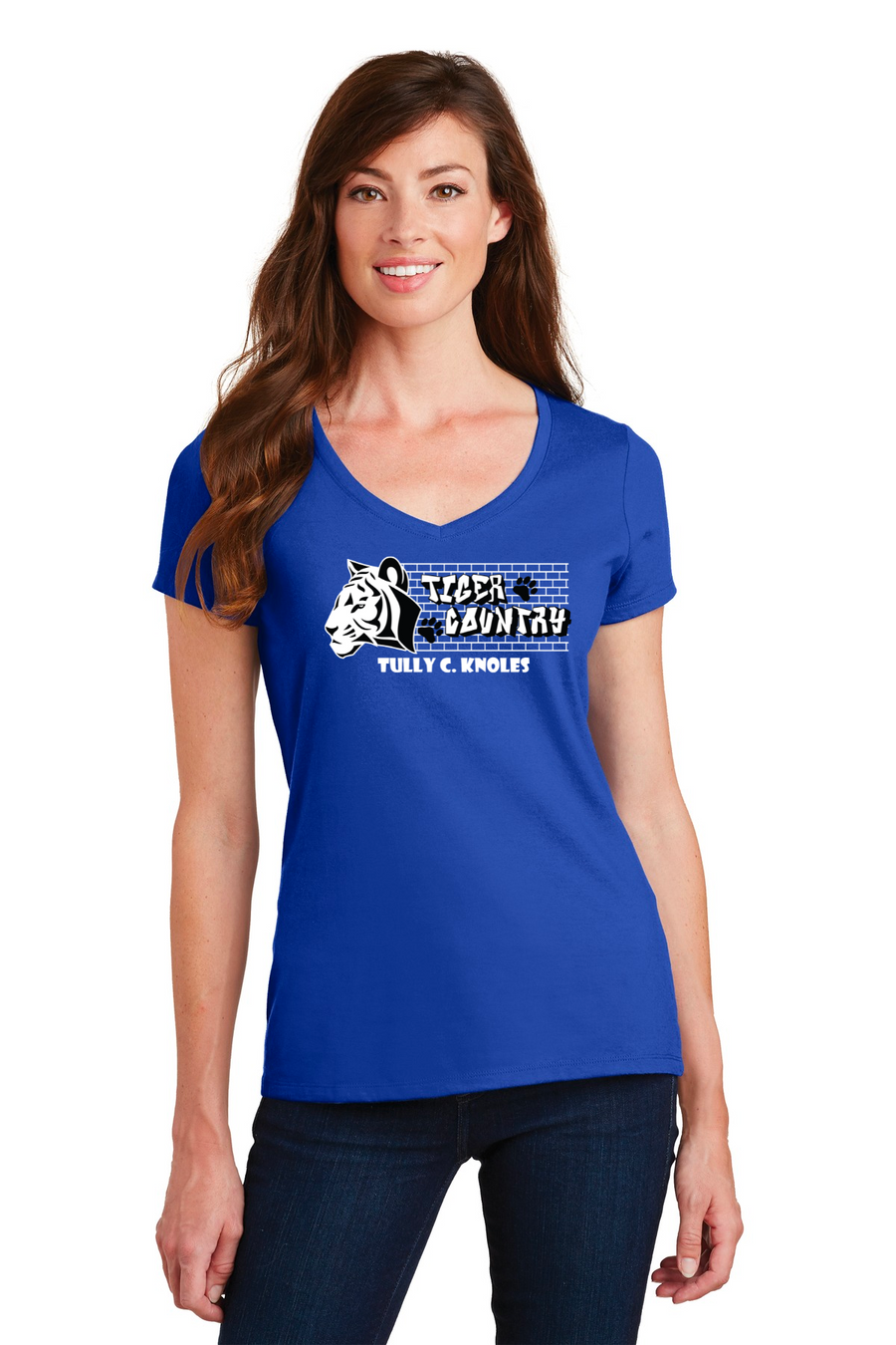 Tully C Knoles - Spirit Wear 23/24 On-Demand-Port and Co Ladies V-Neck Tiger Country Logo