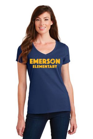 Emerson Stars Spirit Wear On-Demand-Port and Co Ladies V-Neck Yellow Gold Logo