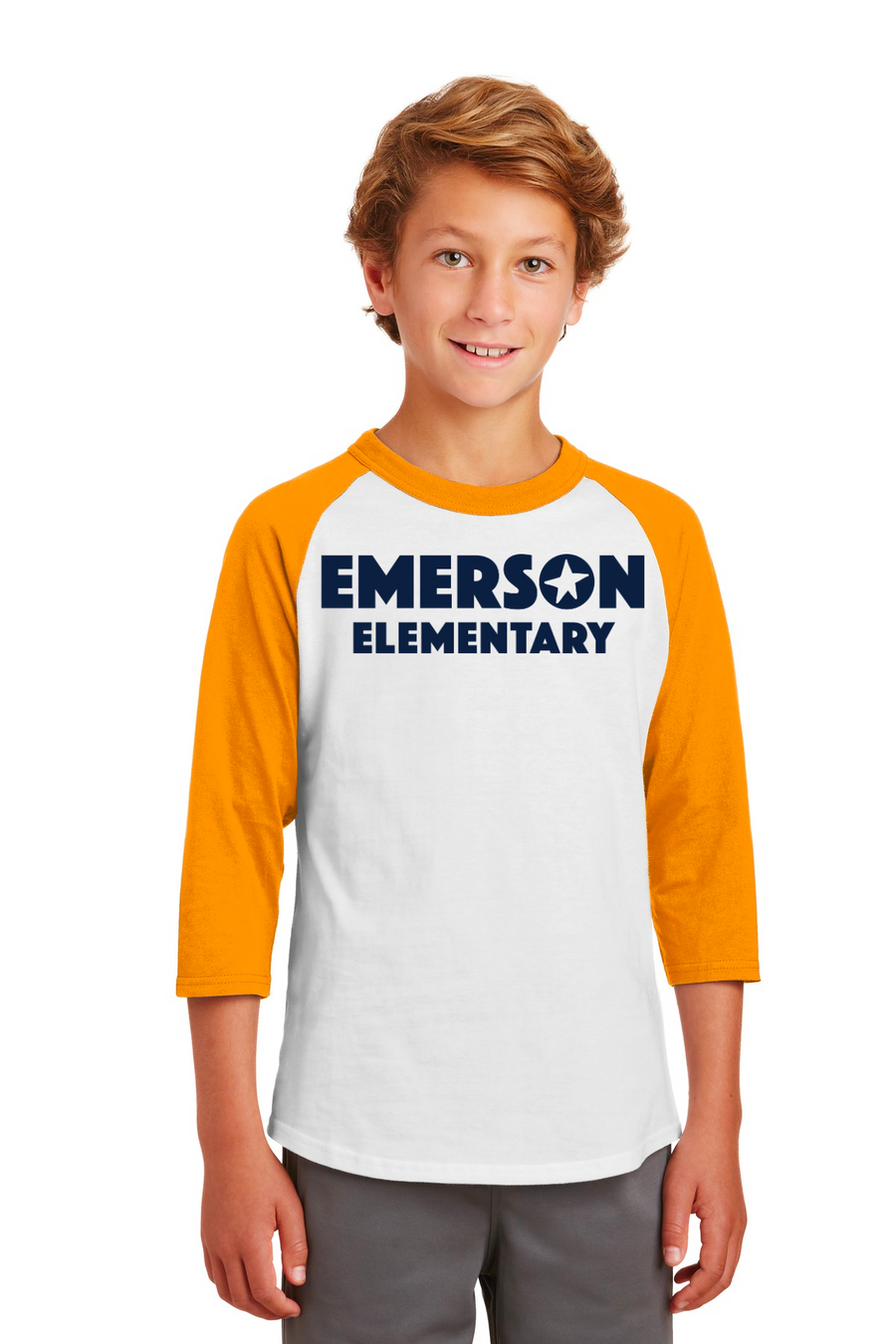 Emerson Stars Spirit Wear On-Demand-Unisex Baseball Tee Blue Navy Logo