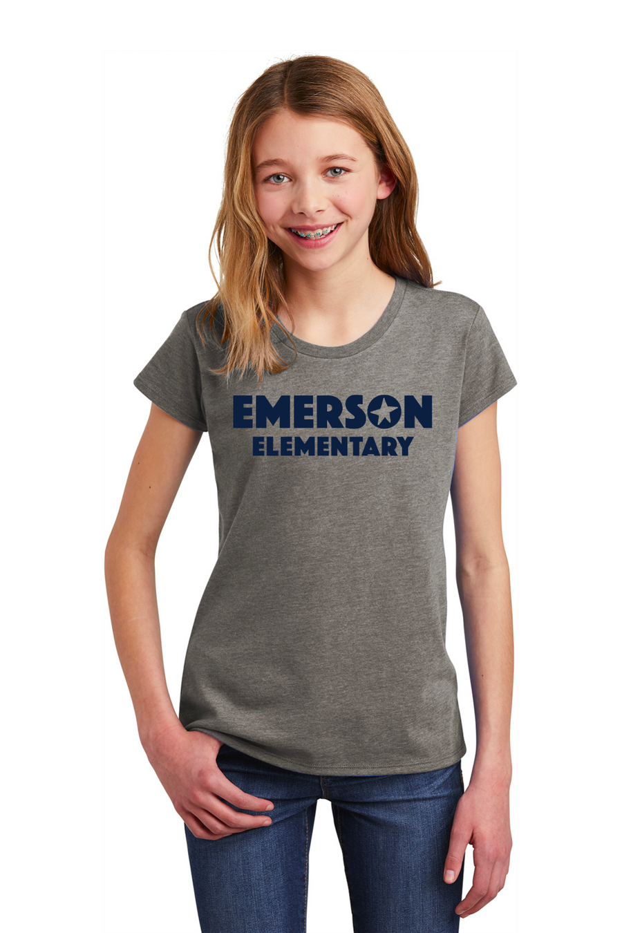 Emerson Stars Spirit Wear On-Demand-Youth District Girls Tee Blue Navy Logo