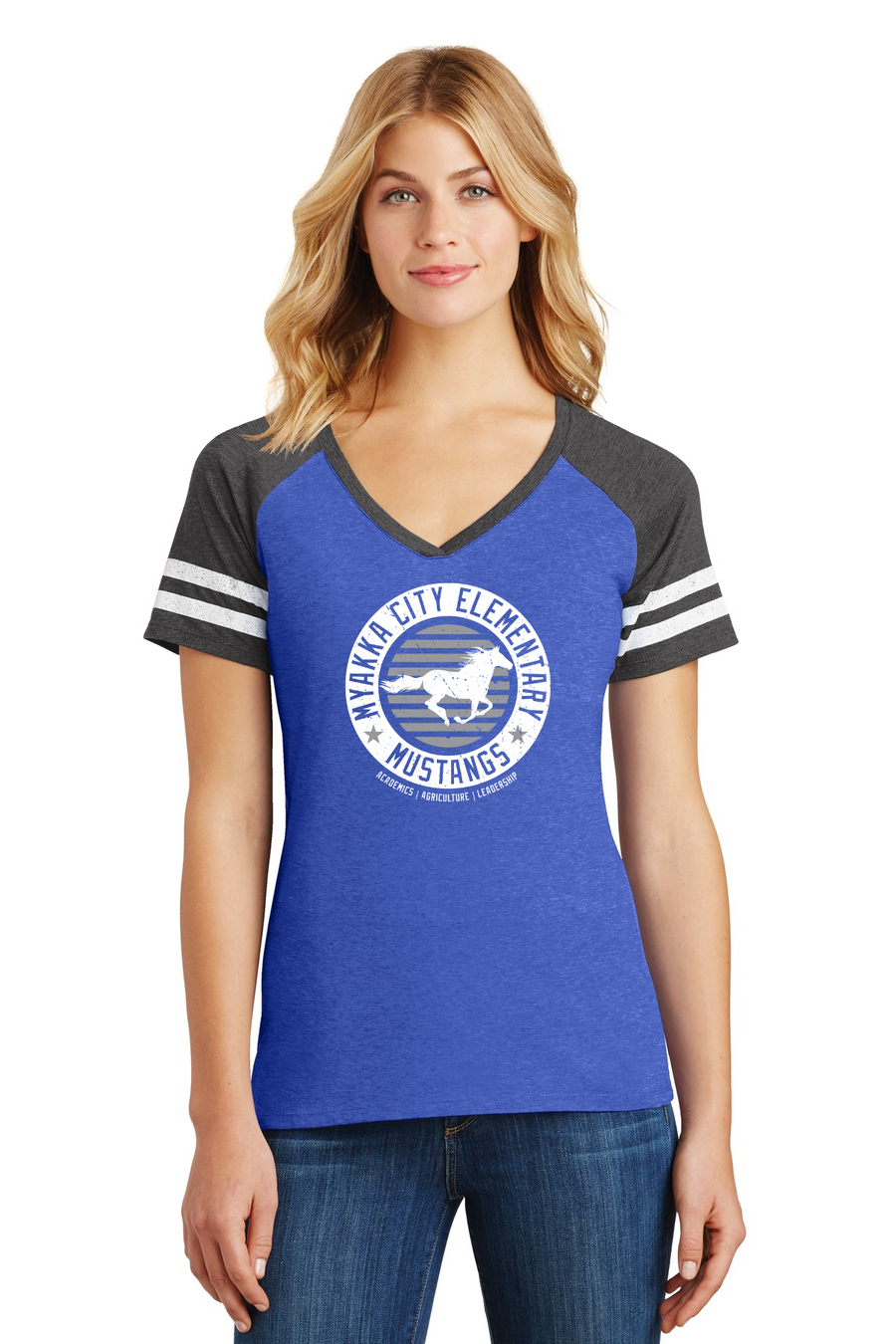 Myakka City Elementary Spirit Wear 2023/24-District Ladies Game V-Neck Tee Circle Logo