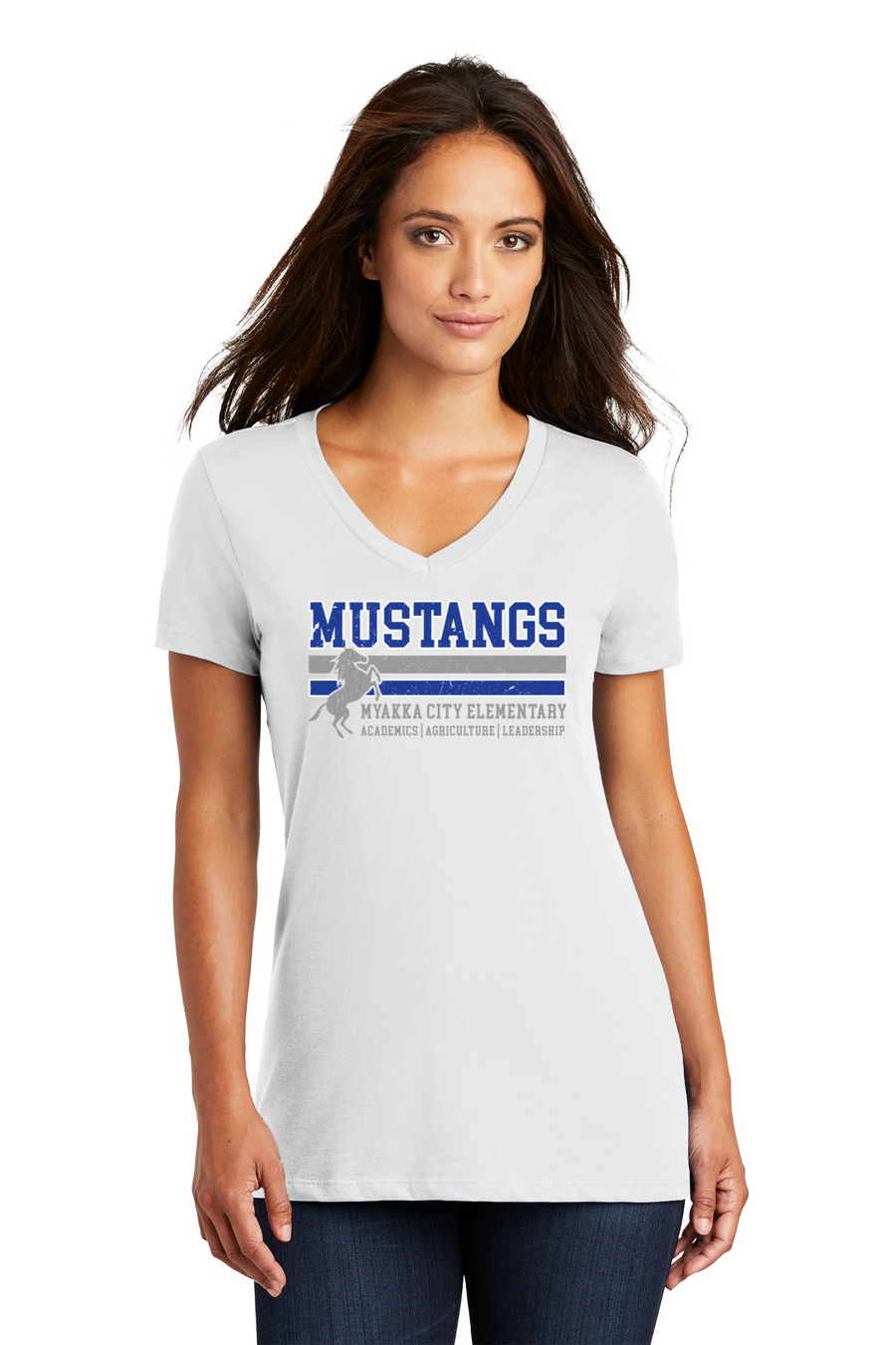 Myakka City Elementary Spirit Wear 2023/24-Premium District Womens V-Neck Stripe Logo