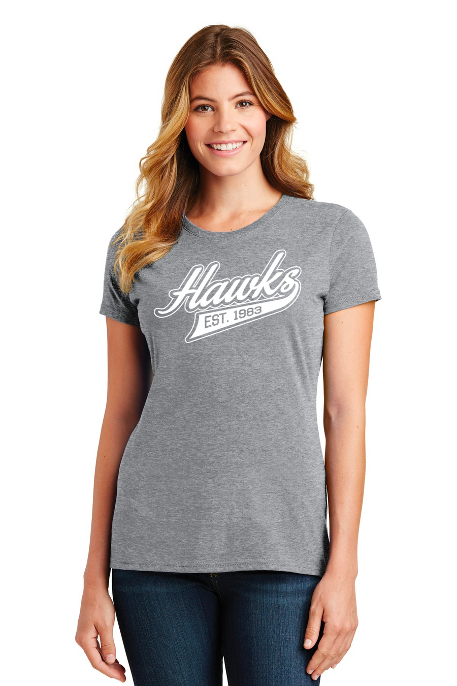 Holcomb Bridge Middle School Spirit Wear 23/24 On-Demand-Port and Co Ladies Favorite Shirt Cursive Hawks Logo