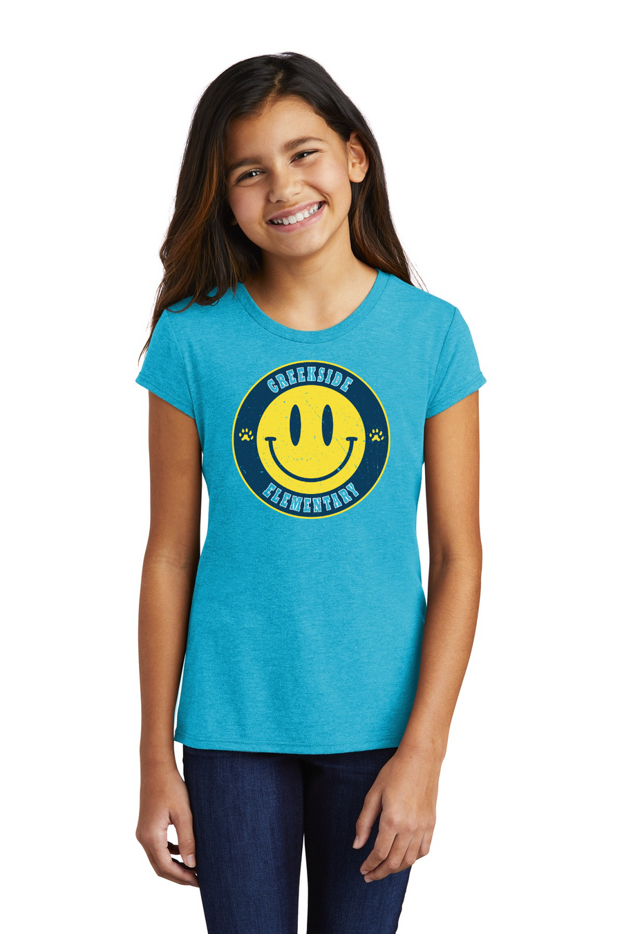 Creekside Elementary (Franklin TN) Spirit Wear 2023/24 On-Demand-Youth District Girls Tri-Blend Tee Smiley Face Logo