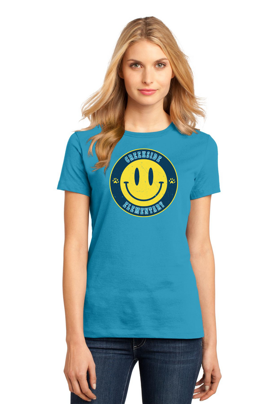 Creekside Elementary (Franklin TN) Spirit Wear 2023/24 On-Demand-Premium District Womens Tee Smiley Face Logo