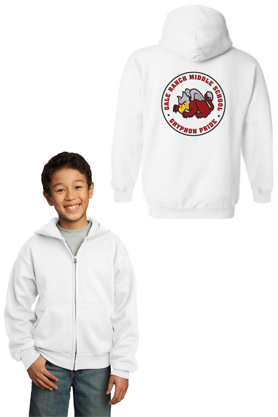 Gale Ranch Middle School Spirit Wear 2023/24 On-Demand-Unisex Full-Zip Hooded Sweatshirt Gryphon Mascot Logo