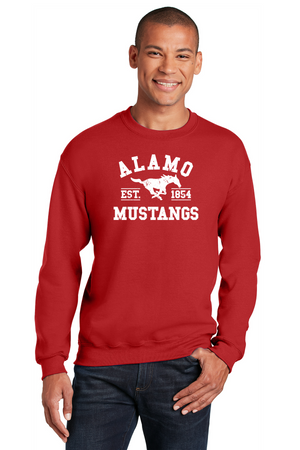 Alamo Mustangs Spirit Wear 2023-24 On-Demand-Unisex Crewneck Sweatshirt White Logo