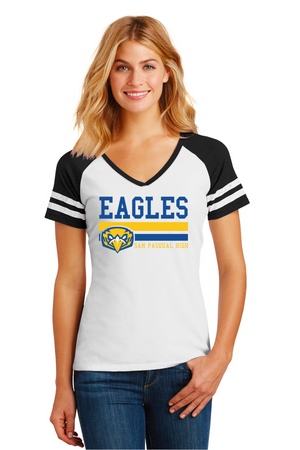 San Pasqual High School - 23/24 Spirit Wear On-Demand-District Ladies Game V-Neck Tee Eagles Logo