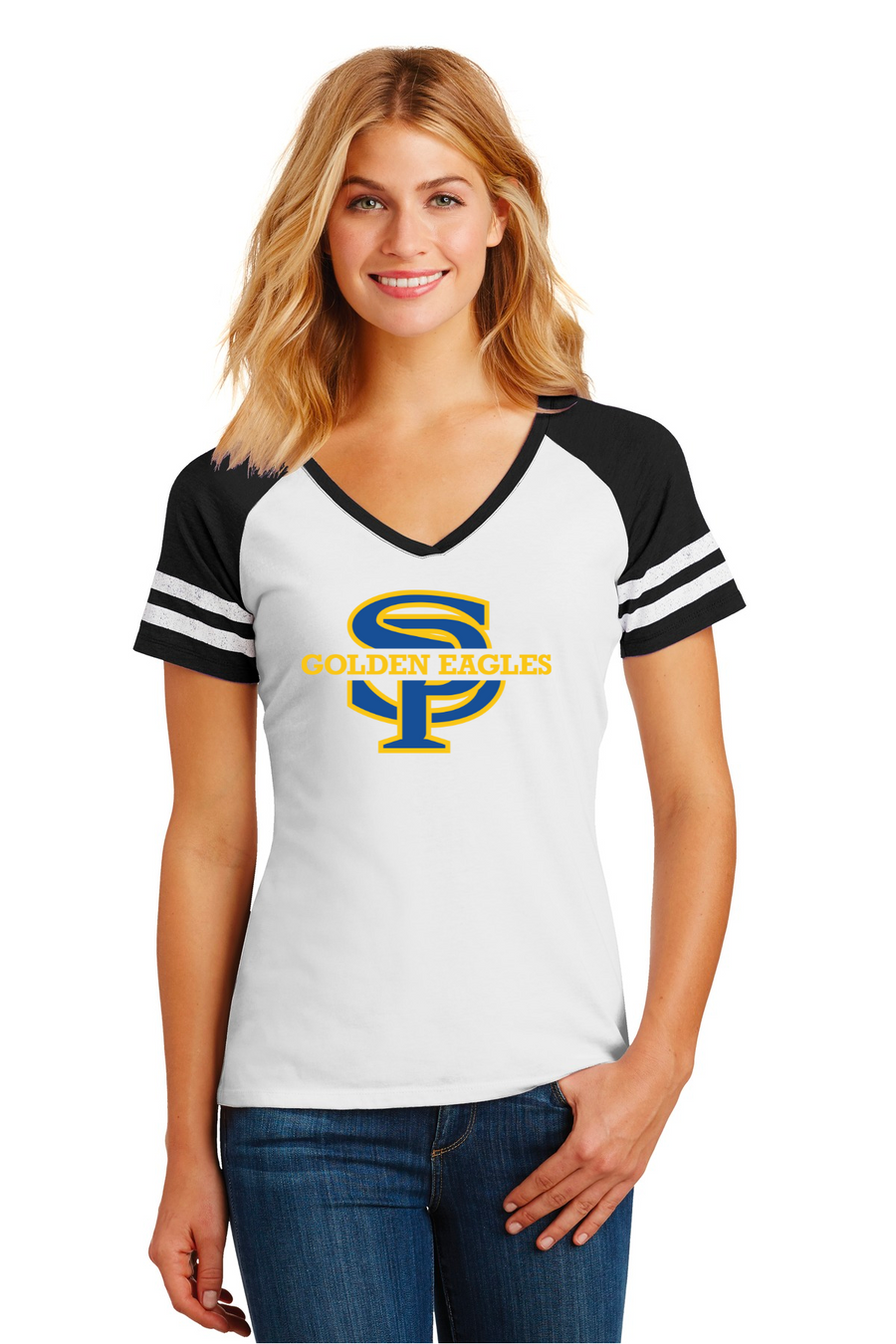 San Pasqual High School - 23/24 Spirit Wear On-Demand-District Ladies Game V-Neck Tee SP Logo