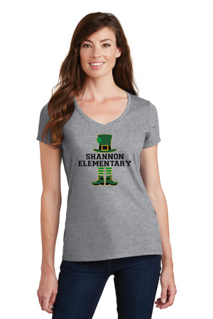 Shannon Elementary Spirit Wear 2023/24 On-Demand-Port and Co Ladies V-Neck Leprechaun Logo