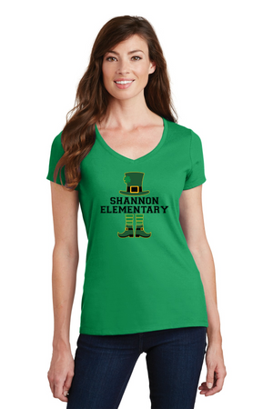 Shannon Elementary Spirit Wear 2023/24 On-Demand-Port and Co Ladies V-Neck Leprechaun Logo