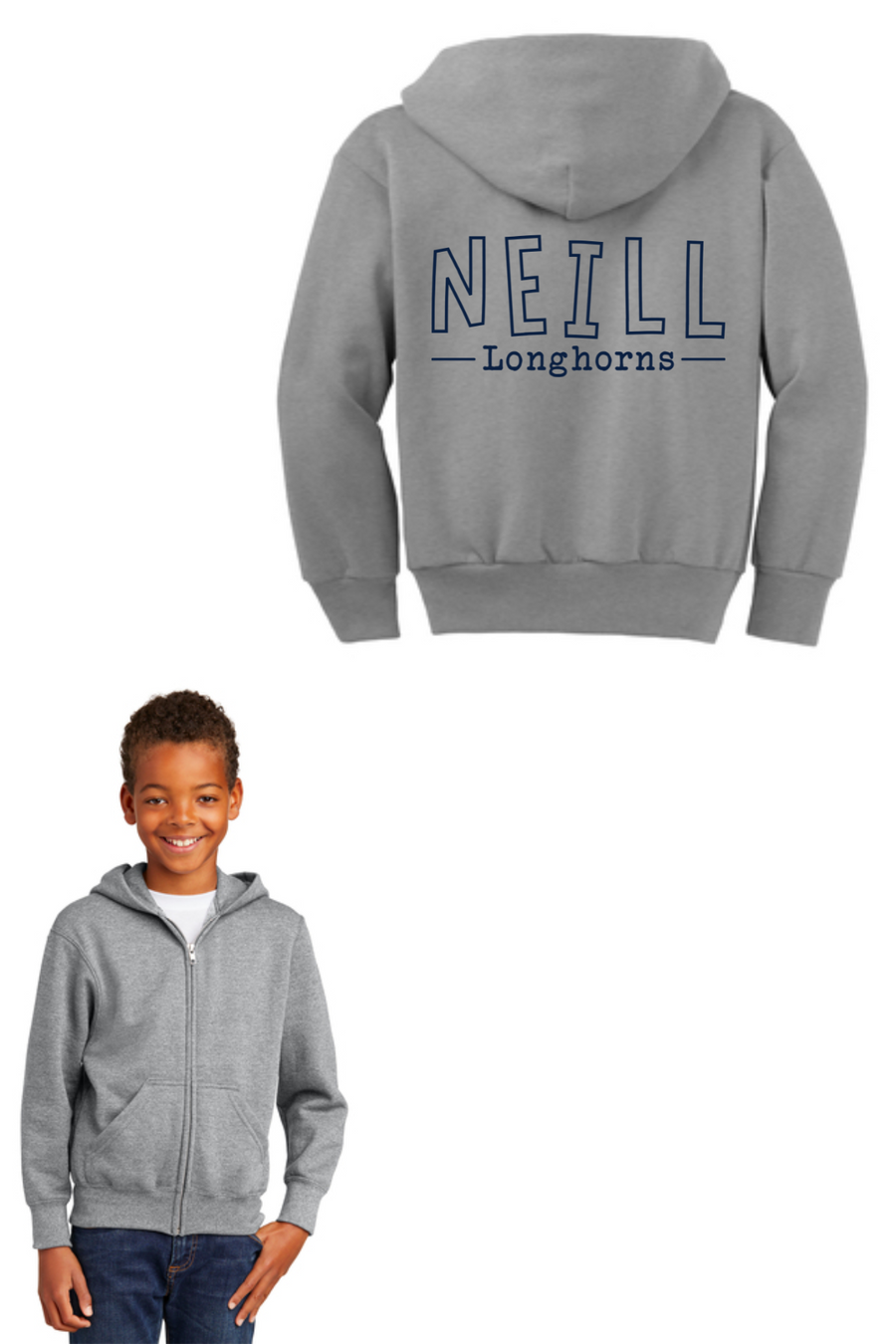 Neill Elementary Spirit Wear 2023/24 On-Demand-Unisex Full-Zip Hooded Sweatshirt Horizontal Logo