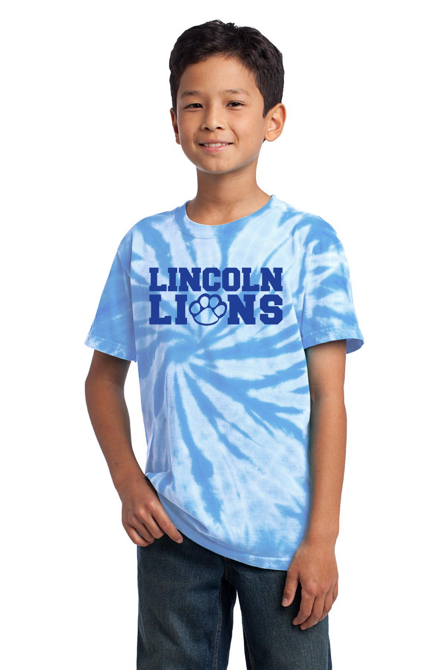 Lincoln Elementary Spirit Wear 2023/24 On-Demand-Unisex Tie-Dye Shirt Blue Logo