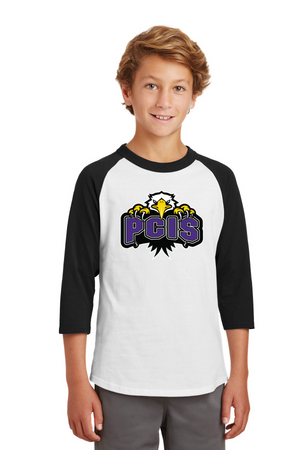 Plymouth Community Intermediate Spirit Wear 2023 On-Demand-Unisex Baseball Tee Falcon Logo