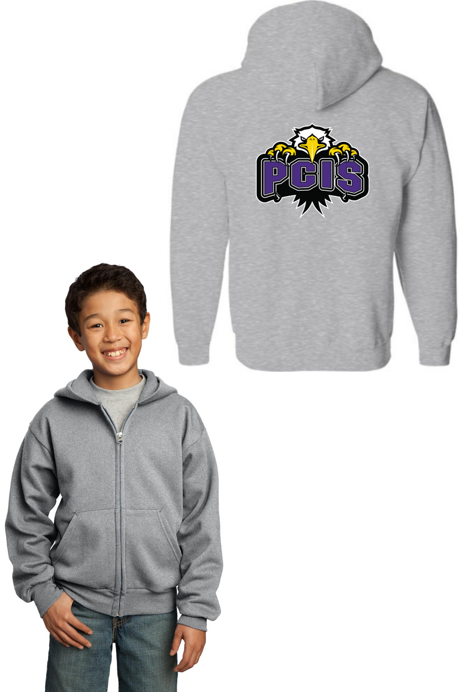Plymouth Community Intermediate Spirit Wear 2023 On-Demand-Unisex Full-Zip Hooded Sweatshirt Falcon Logo