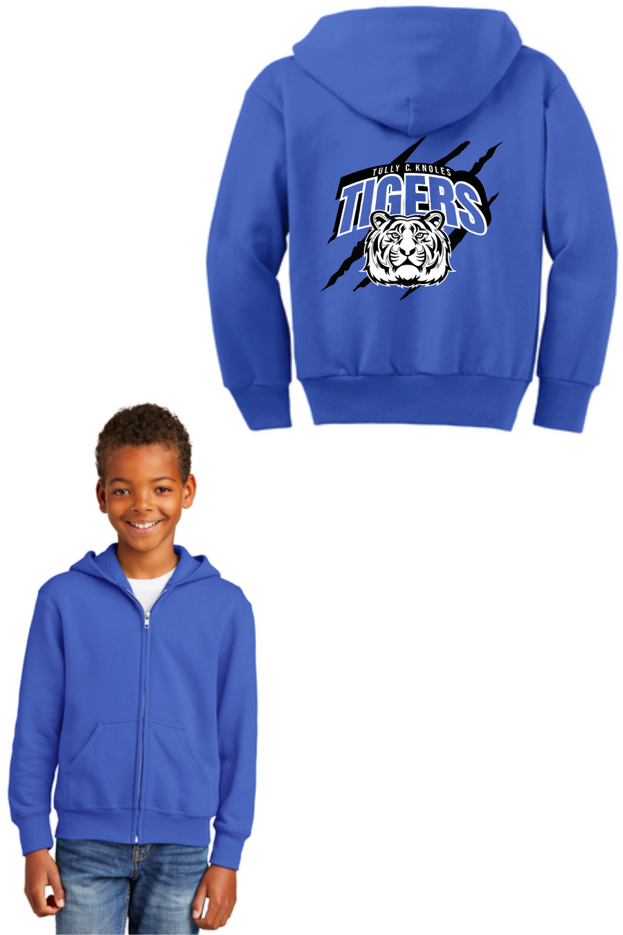 Tully C Knoles - Spirit Wear 23/24 On-Demand-Unisex Full-Zip Hooded Sweatshirt Tiger Logo