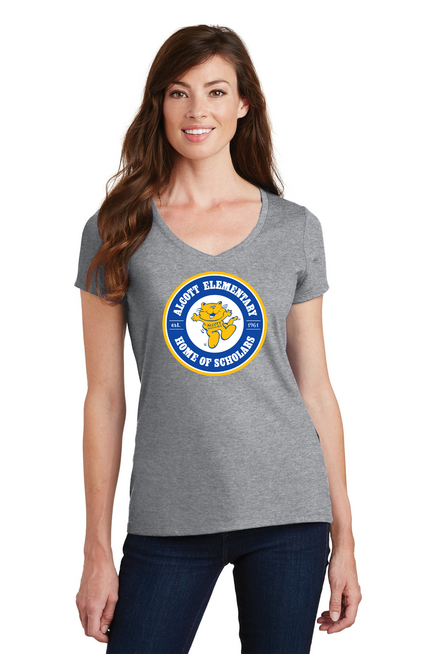 Alcott Elementary Spirit Wear 2023-24 On-Demand-Ladies V-Neck Circle Logo