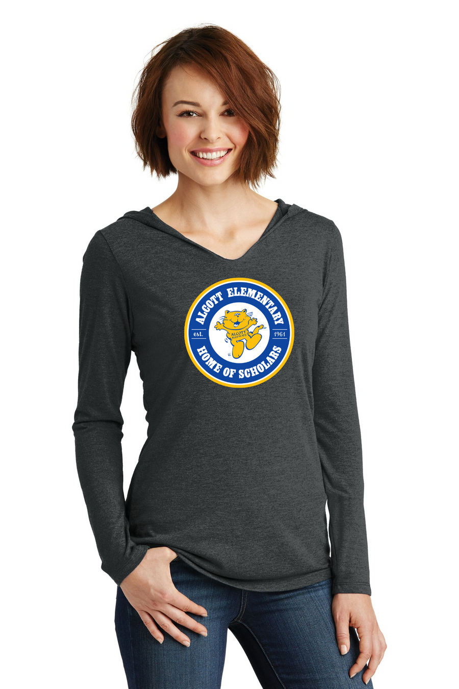 Alcott Elementary Spirit Wear 2023-24 On-Demand-Womens Perfect Tri Long Sleeve Hoodie Circle Logo