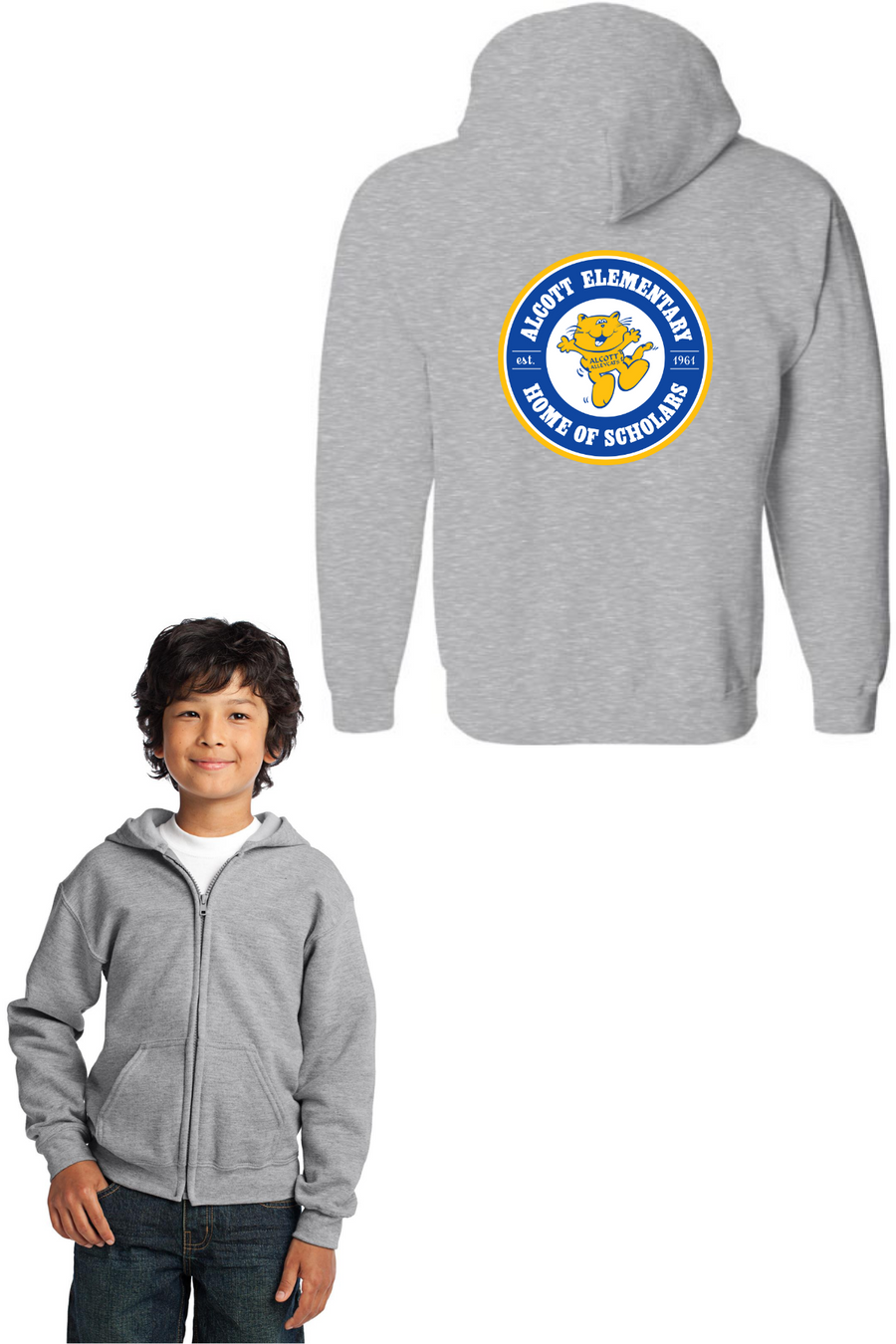 Alcott Elementary Spirit Wear 2023-24 On-Demand-Unisex Full-Zip Hooded Sweatshirt Circle Logo