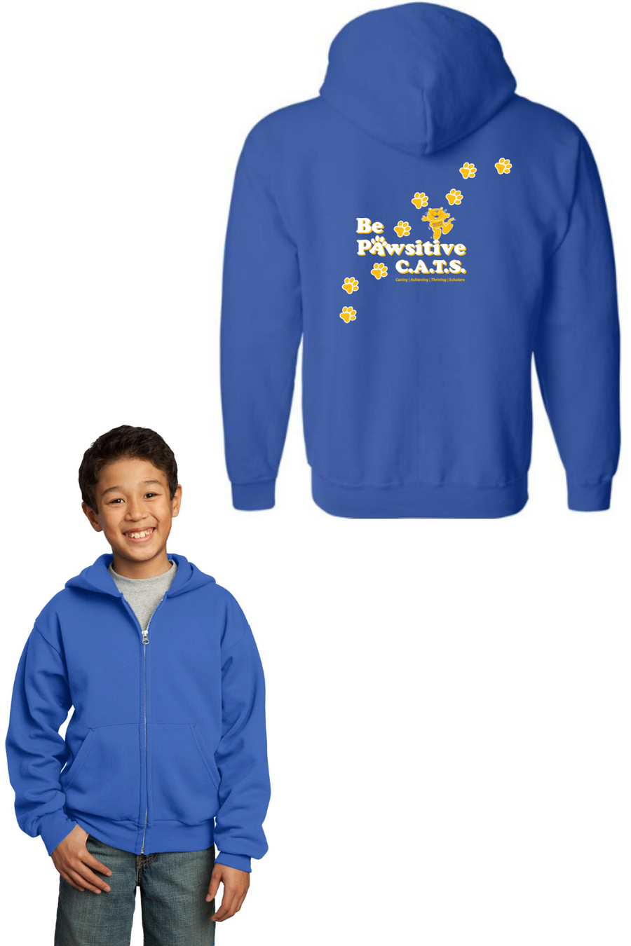 Alcott Elementary Spirit Wear 2023-24 On-Demand-Unisex Full-Zip Hooded Sweatshirt Be Pawsitive Logo