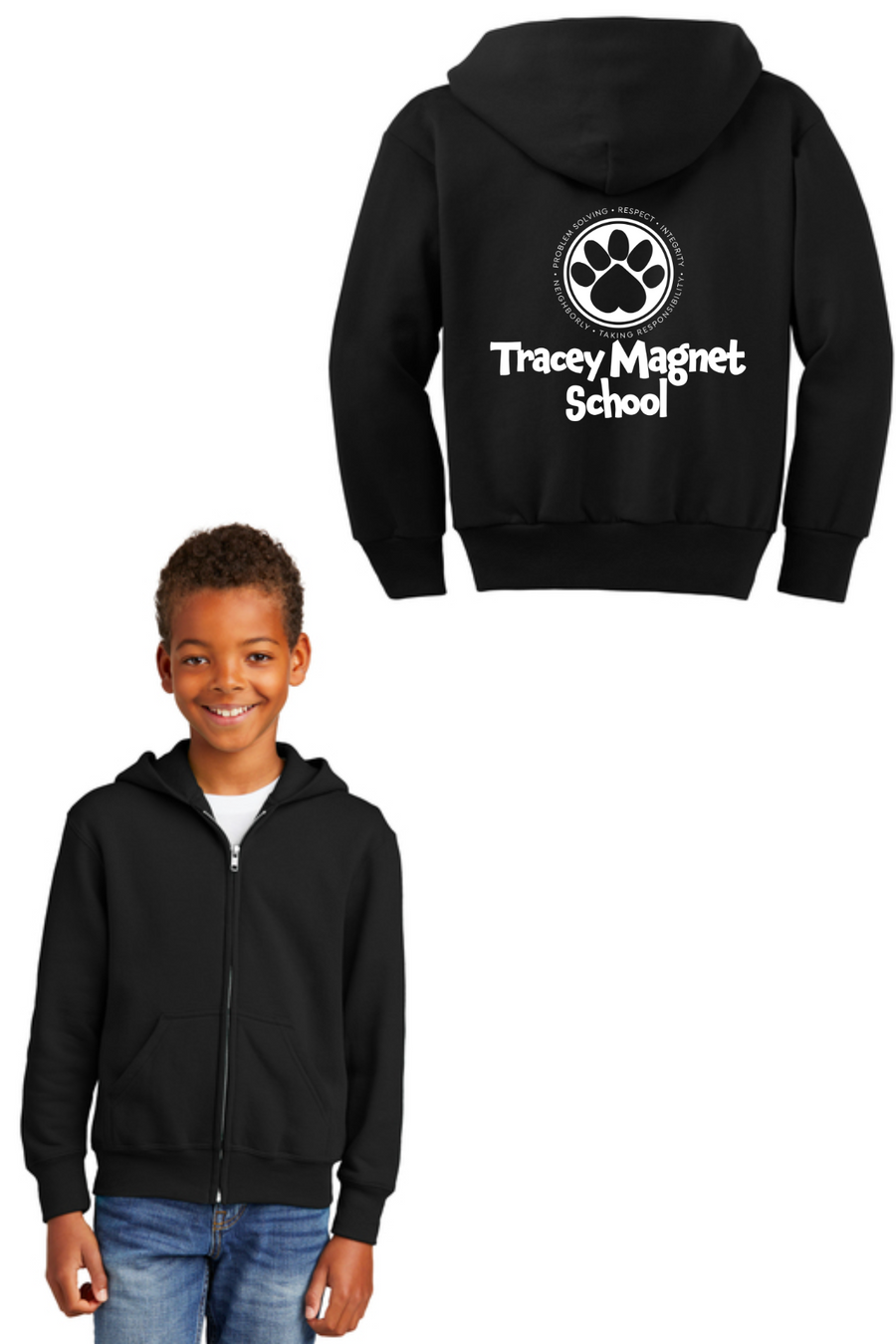 Tracey Magnet Spirit Wear 2023/24 On-Demand-Unisex Full-Zip Hooded Sweatshirt Tracey Circle Paw Logo
