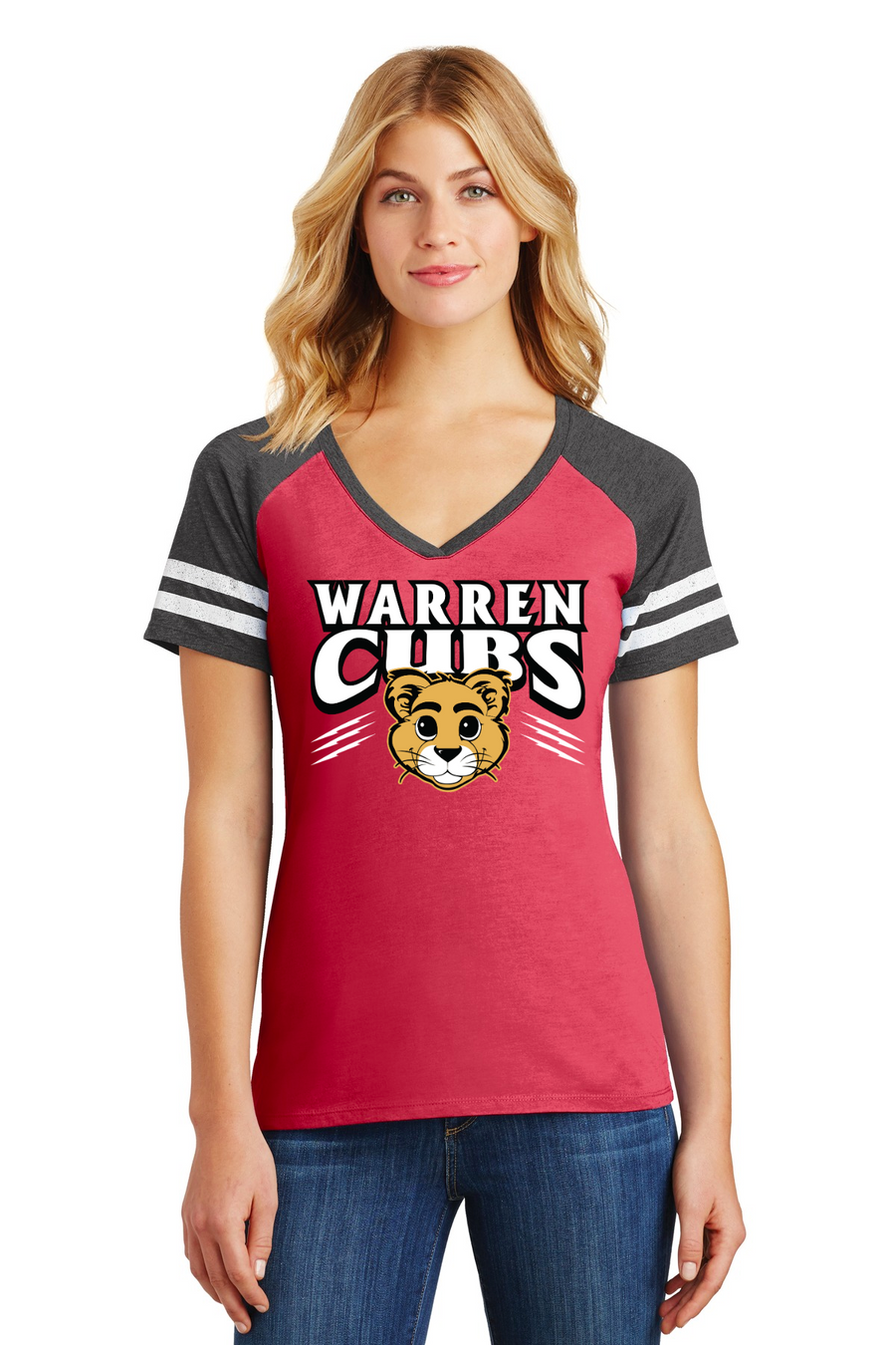Warren Elementary 2023/24 Spirit Wear On-Demand-District Ladies Game V-Neck Tee Cubs Logo