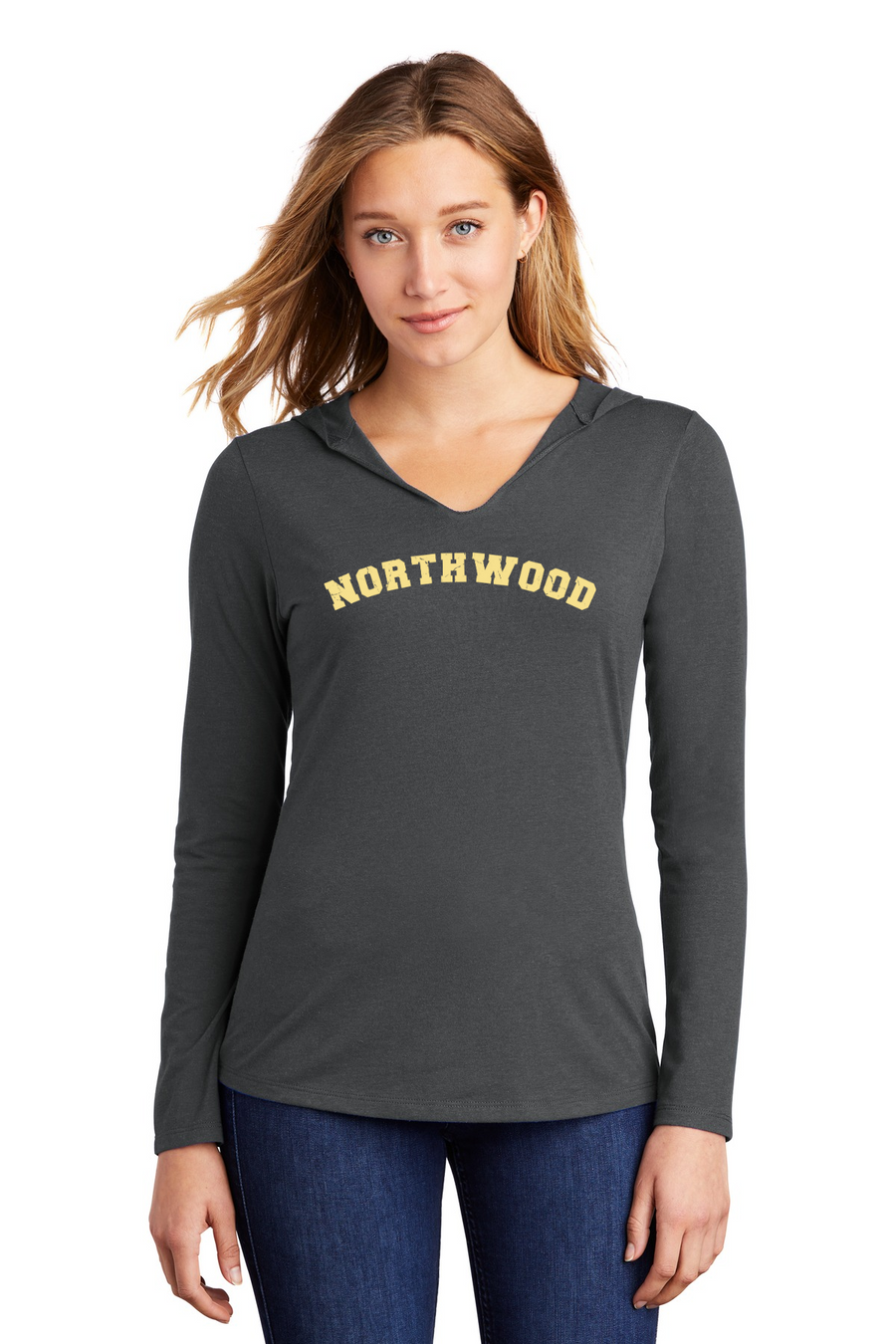 Northwood Elementary Spirit Wear 2023-24 On-Demand-District Womens Perfect Tri Long Sleeve Hoodie Typographic Logo