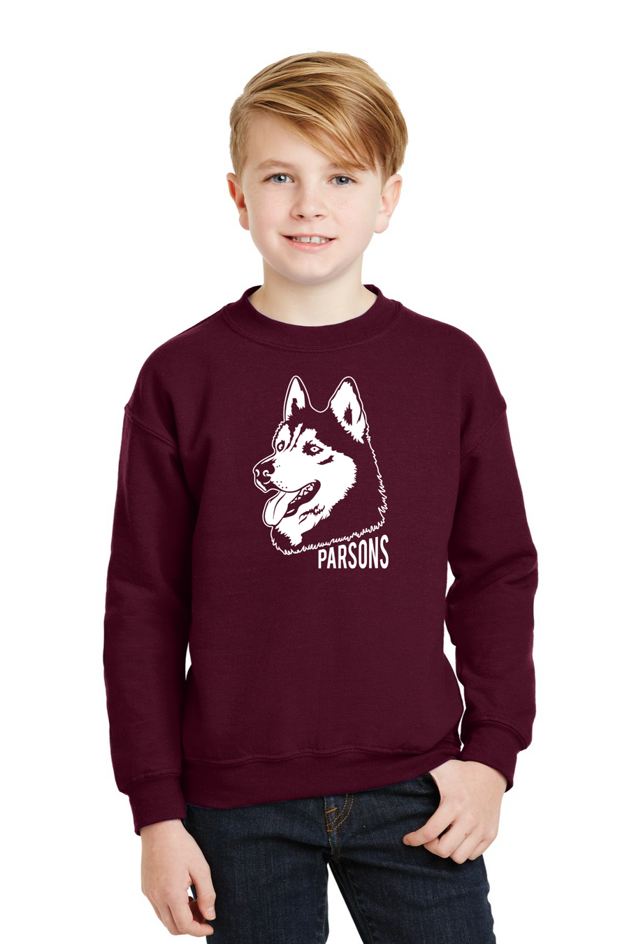 Parsons Memorial Elementary On-Demand-Unisex Crewneck Sweatshirt Husky Mascot Logo