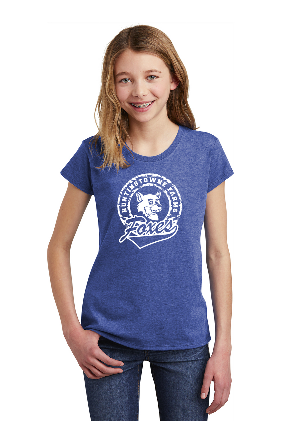 Huntingtowne Farms Elementary Spirit Wear 2023-24 On-Demand-Youth District Girls Tee Fox Logo